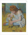 Yung girl playing with a doll by Anonymous