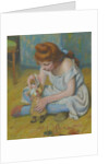 Yung girl playing with a doll by Anonymous