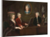 Wolfgang Amadeus Mozart with sister Maria Anna and father Leopold, on the wall a portrait of the dec by Anonymous