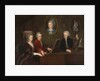 Wolfgang Amadeus Mozart with sister Maria Anna and father Leopold, on the wall a portrait of the dec by Anonymous