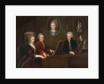 Wolfgang Amadeus Mozart with sister Maria Anna and father Leopold, on the wall a portrait of the dec by Anonymous