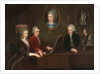 Wolfgang Amadeus Mozart with sister Maria Anna and father Leopold, on the wall a portrait of the dec by Anonymous