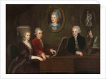 Wolfgang Amadeus Mozart with sister Maria Anna and father Leopold, on the wall a portrait of the dec by Anonymous