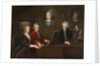 Wolfgang Amadeus Mozart with sister Maria Anna and father Leopold, on the wall a portrait of the dec by Anonymous
