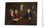 Wolfgang Amadeus Mozart with sister Maria Anna and father Leopold, on the wall a portrait of the dec by Anonymous