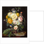 Still life with peonies, cherries and a pocket watch by Anonymous