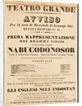 Poster for the opera Nabucco by Giuseppe Verdi in Teatro Grande on 11 January 1843, 1843 by Anonymous