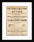 Poster for the opera Nabucco by Giuseppe Verdi in Teatro Grande on 11 January 1843, 1843 by Anonymous