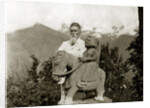 Nicholas Roerich by the equestrian statue of Guga Chauhan at the Kullu Valley, 1932-1933 by Anonymous