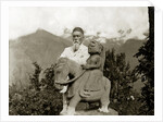 Nicholas Roerich by the equestrian statue of Guga Chauhan at the Kullu Valley, 1932-1933 by Anonymous