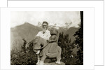 Nicholas Roerich by the equestrian statue of Guga Chauhan at the Kullu Valley, 1932-1933 by Anonymous
