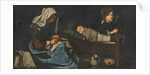 Mother Sewing with Two Children, End of 17th cen by Anonymous