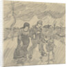 Strolling couple with child on a road in the rain, 1890 by Anonymous