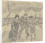 Strolling couple with child on a road in the rain, 1890 by Anonymous