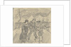 Strolling couple with child on a road in the rain, 1890 by Anonymous
