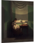 Young Woman Sewing by the Light of a Lamp, 1823 by Anonymous
