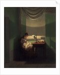 Young Woman Sewing by the Light of a Lamp, 1823 by Anonymous