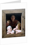Young Peasant Woman with Three Children at the Window, 1840 by Anonymous