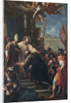 The end of the schism of Anacletus. The Antipope Anacletus II kneeling before Pope Innocent II, um 1 by Anonymous