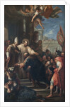 The end of the schism of Anacletus. The Antipope Anacletus II kneeling before Pope Innocent II, um 1 by Anonymous
