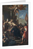 The end of the schism of Anacletus. The Antipope Anacletus II kneeling before Pope Innocent II, um 1 by Anonymous