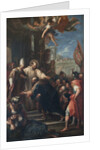 The end of the schism of Anacletus. The Antipope Anacletus II kneeling before Pope Innocent II, um 1 by Anonymous