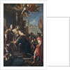 The end of the schism of Anacletus. The Antipope Anacletus II kneeling before Pope Innocent II, um 1 by Anonymous