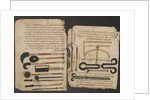 Surgical instruments. Manuscript of Al-Tasrif (The Method of Medicine) by Abulcasis, ca 1213-1223 by Anonymous