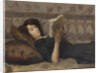 Girl reading on a sofa, c. 1920 by Anonymous