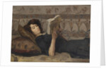 Girl reading on a sofa, c. 1920 by Anonymous