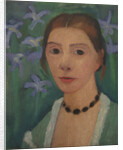 Self portrait in front of green background with blue irises, c. 1905 by Anonymous