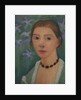 Self portrait in front of green background with blue irises, c. 1905 by Anonymous