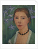 Self portrait in front of green background with blue irises, c. 1905 by Anonymous