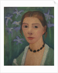 Self portrait in front of green background with blue irises, c. 1905 by Anonymous