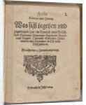 Aviso. Relation oder Zeitung. Title page of the first edition, 1609 by Anonymous