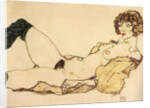 Lying nude with green stockings, 1917 by Anonymous