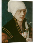 Portrait of a woman holding a Lily-of-the-Valley and a pansy, before 1520 by Anonymous