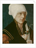 Portrait of a woman holding a Lily-of-the-Valley and a pansy, before 1520 by Anonymous