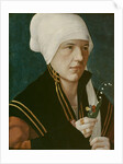 Portrait of a woman holding a Lily-of-the-Valley and a pansy, before 1520 by Anonymous