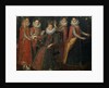 Portrait of five women with a dog and parrot, by Anonymous
