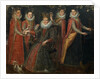 Portrait of five women with a dog and parrot, by Anonymous