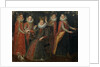 Portrait of five women with a dog and parrot, by Anonymous