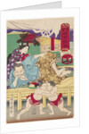 Two Sumo children  in Action in front of Tachibana Muneshige, 1861 by Anonymous