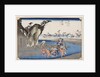 Two wrestlers crossing the Okitsu River near Okitsu, 1830s by Anonymous