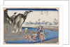Two wrestlers crossing the Okitsu River near Okitsu, 1830s by Anonymous