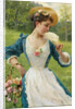 Young beauty with a basket of roses, by Anonymous