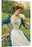 Young beauty with a basket of roses, by Anonymous