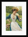 Young beauty with a basket of roses, by Anonymous
