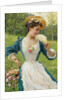 Young beauty with a basket of roses, by Anonymous
