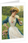 Young beauty with a basket of roses, by Anonymous